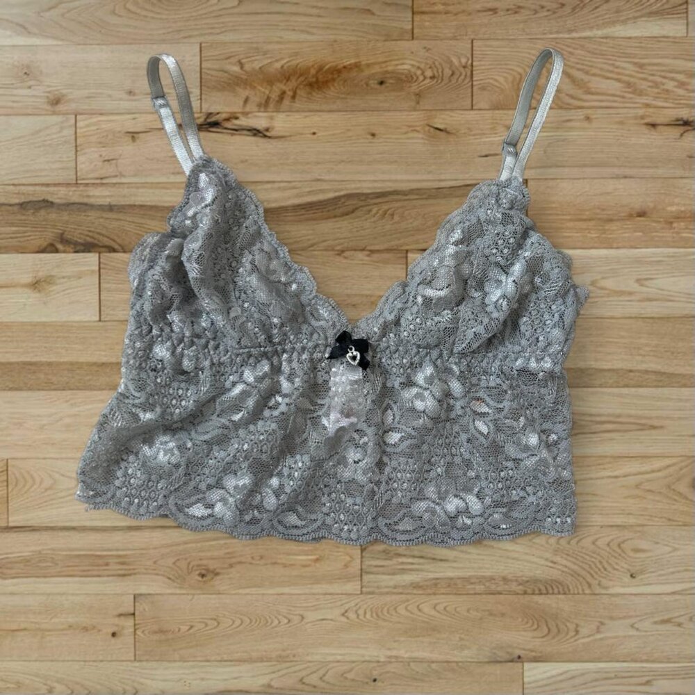 4/$20 DEAL -- Silver metallic gray sheer lace bralette cami top 🖤